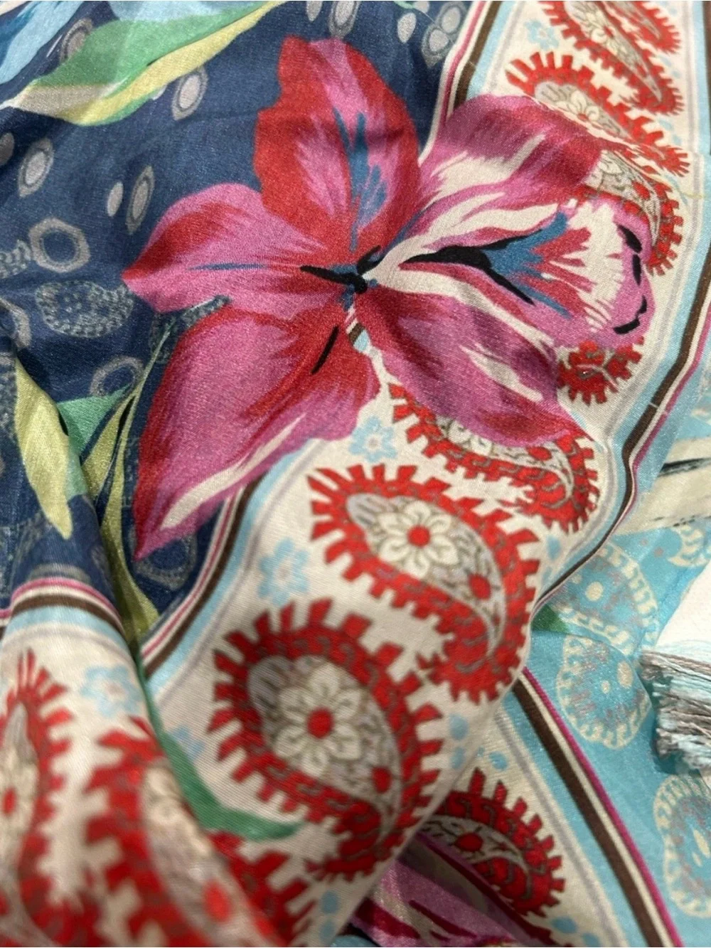 Johnny Was Blue Floral Paisley Throw with Red Accents